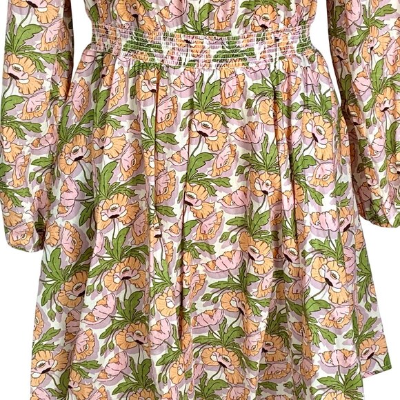 J. Crew Floral 3/4 Sleeve Mini Dress Smocked-waist Liberty® Butterfield Poppy - Picture 4 of 13